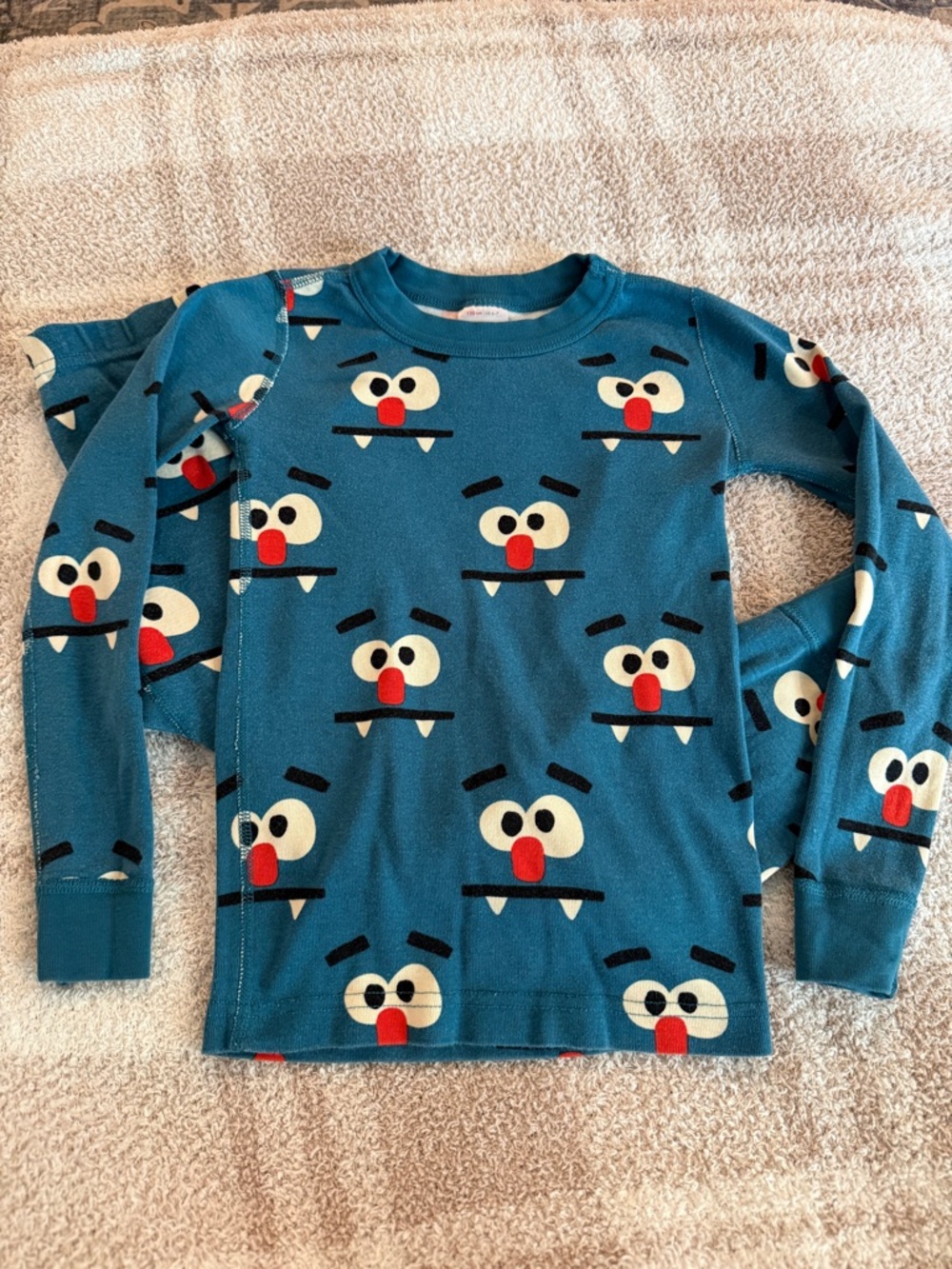 Hanna Andersson Teal Blue Monster Face Pajama Set
